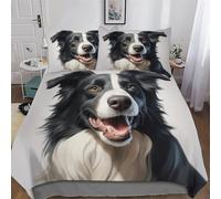 Border Collie Bedding Set for Girls Boys Adults Comforter Cover Soft Duvet Cover Room Decor Bedspread Cover 3 Pcs Set Hypoallergenic Microfiber Poly Cotton Quilt Cover King (220x240cm)