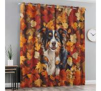 Border Collie Blackout Curtains for Bedroom Living Room, Autumn Leaves Curtains Eyelet 84 Drop Home Decor, Patterned Window Drapes, 52x84 Inch 2 Panels B-D138