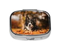 Border Collie Bokeh Autumn Black Border Collie,Meta Pill Box 2 Compartment Medicine Case,Portable Organizer,Rectangle Meta Portable Organizer Pill Box 750 Compartment Medicine Case