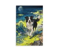 Border Collie Canvas Wall Art Seaside Print On Canvas Modern Artwork for Living Room Bedroom Home Office Decorations Gift 16x24inch(40x60cm)