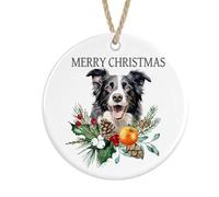 Border Collie Ceramic Ornament Merry Christmas, Christmas Tree Bauble Decoration