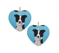 Border Collie Christmas Decorations Ornament Christmas Tree Decorations,Print Heart Shape Ceramic Hanging Ornament