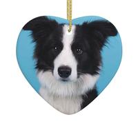 Border Collie Christmas Heart Pendant - Christmas Tree Decoration Baubles, Beautiful Ceramic Pendants, Festive Decorations