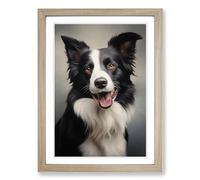 Border Collie Classicism No.2 Framed Wall Art Print, Ready to Hang Picture for Living Room Bedroom Home Office, Oak A2 (48 x 66 cm)