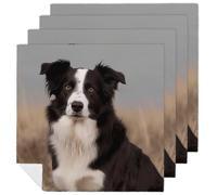 Border Collie Cloth Napkin 4 PCS Table Dinner Napkins Washable & Reusable Cloth Napkins Washable Tablecloth for Party, Wedding, Lunch, Dinners, Banquet, Christmas
