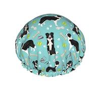 Border Collie Coffee Waterproof Shower Cap,Elastic Bathing Hair Cap Environmental Protection Hair Bath Caps, Double WaterproofBathing Shower Hat