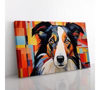 Border Collie Constructivism Canvas Print for Living Room Bedroom Home Office Décor, Wall Art Picture Ready to Hang, 76x50 cm (30x20 Inch)
