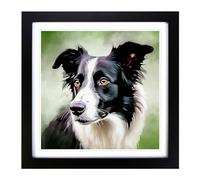 Border Collie Digital Art Framed Wall Art Print 18x18 Inch Black