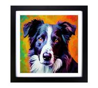 Border Collie Digital Art No.2 Framed Print | 18x18 Inch Black Framed Wall Art | Ready to Hang | Modern Nature Picture | Living Room Bedroom Lounge Office