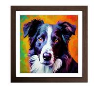 Border Collie Digital Art No.2 Framed Print | 18x18 Inch Walnut Framed Wall Art | Ready to Hang | Modern Nature Picture | Living Room Bedroom Lounge Office