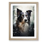 Border Collie Digital Framed Print | A2 Oak Framed Wall Art | Ready to Hang | Modern Nature Picture | Living Room Bedroom Lounge Office