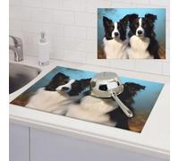 Border Collie Dish Drying Mat for Kitchen Counter 18x24 Inch Microfiber Dish Drying Pad Absorbent Large Dishes Drainer Mats for Kitchen Countertops Sinks Draining Racks