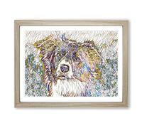 Border Collie Dog 2 Modern BG Framed Print | A4 Oak Framed Wall Art | Ready to Hang | Modern Animal Picture | Living Room Bedroom Lounge Office