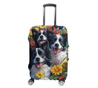 Border Collie Dog and Flowers Travel Luggage Cover Washable Anti-Scratch Baggage Suitcase Protector XL