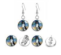 Border Collie Dog Animal Lover Earrings Available in Clip-on, Stud & Drop styles. (Clip On)