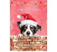 Border Collie Dog Art Christmas Card for Mum and Dad - Xmas Card for Parents Couple Him Her Male Female Dog Pet