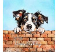 Border Collie Dog Art Square Birthday Card