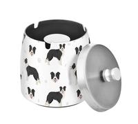 Border Collie Dog Ashtray with Lid, Windproof Cigarette Ash Tray for Outdoor Indoor, Stainless Steel Ashtray for Home Office Balcony