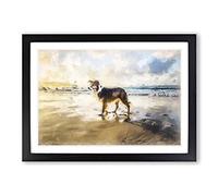 Border Collie Dog at The Beach in Abstract Framed Print | A2 Black Framed Wall Art | Ready to Hang | Abstract Animal Picture | Living Room Bedroom Lounge Office