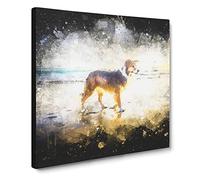 Border Collie Dog at the Beach Paint Splash Canvas Print | Gallery Wrapped 30mm Frame Wall Art | 14x14 inches | Ready to Hang | Coastal Animals Picture | Living Room Bedroom Lounge Office