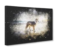 Border Collie Dog at the Beach Paint Splash Canvas Print | Gallery Wrapped 30mm Frame Wall Art | 30x20 inches | Ready to Hang | Coastal Animals Picture | Living Room Bedroom Lounge Office