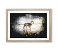 Border Collie Dog at The Beach Paint Splash Framed Print | A2 Oak Framed Wall Art | Ready to Hang | Modern Animal Picture | Living Room Bedroom Lounge Office