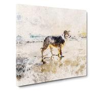 Border Collie Dog at the Beach Watercolour Canvas Print | Gallery Wrapped 30mm Frame Wall Art | 20x20 inches | Ready to Hang | Coastal Animals Picture | Living Room Bedroom Lounge Office