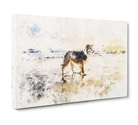 Border Collie Dog At The Beach Watercolour Canvas Print | Gallery Wrapped 30mm Frame Wall Art | 24x16 inches | Ready to Hang | Coastal Animals Picture | Living Room Bedroom Lounge Office