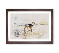 Border Collie Dog at The Beach Watercolour Framed Print | A2 Walnut Framed Wall Art | Ready to Hang | Modern Animal Picture | Living Room Bedroom Lounge Office