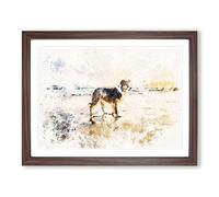 Border Collie Dog At The Beach Watercolour Modern Framed Print | A2 Walnut Framed Wall Art | Ready to Hang | Modern Animal Picture | Living Room Bedroom Lounge Office