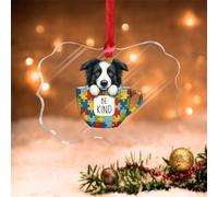 Border Collie Dog Be Kind Autism Awareness Christmas Ornament Acrylic for Christmas Tree Hanging Decoration Xmas Present Keepsake Collectible Winter Holiday New Year for Dog Dad