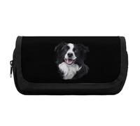 Border Collie Dog Cute Double Pencil Case Large Capacity Portable Zippered Pen Pouch Bag for Office Unisex