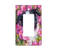 Border Collie Dog Decorative Light Switch Cover Wall Plate 1 Gang Single Rocker, Oil Painting Peach Flower Electrical Faceplate for Kitchen Bathroom, Pet Switchcover Decor