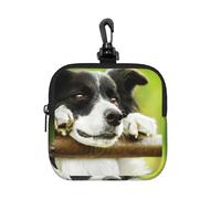Border Collie Dog Green, Square Zipper Storage Bag, Neoprene Coin Purse, Small Wallets, Change Pouch, Change Purse