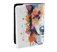 Border Collie Dog Head in Printed Passport Holder,Travel Pu Leather Passport Cover Case Organiser for Men Women,6.5 Inch