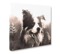 Border Collie Dog in a Meadow Canvas Print | Gallery Wrapped 30mm Frame Wall Art | 20x20 inches | Ready to Hang | Modern Animals Picture | Living Room Bedroom Lounge Office