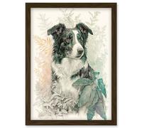 Artery8 Border Collie Dog in Field Modern Colour Pencil Portrait Illustration Artwork Framed Wall Art Print A4