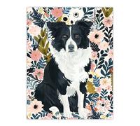 Border Collie Dog Lover Pink Floral Portrait Wall Art Print Artery8 Multi W24 inch x H32 inch