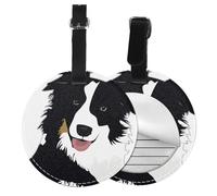 Border Collie Dog,Luggage Tags Pu Leather Name Tag Travel Suitcase Identifier ID Tags Durable Baggage Label 2 pcs