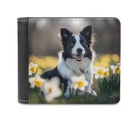 Border Collie Dog Men's Bifold Wallet Slim Cash Card Holder Leather Purse