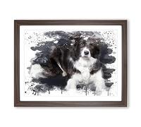 Border Collie Dog No.2 V3 Modern Framed Print | A4 Walnut Framed Wall Art | Ready to Hang | Modern Animal Picture | Living Room Bedroom Lounge Office