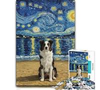 Border Collie Dog on Beach with Starry Night Jigsaw Puzzle, 1000 Pieces | Shared puzzle time - a simple way to organise the image over several sessions.