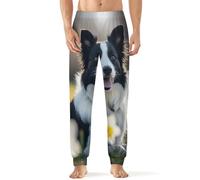Border Collie Dog Pajama Pants for Men Print Lounge Pjs Bottom Lightweight Sleep Pants L