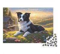 Border Collie Dog-Pastoral Landscape Art 1000pc Jigsaw As Interlocking Puzzles Jigsaw Puzzles That Are Impossible Hard Difficult Challenging for Home Decor Hobby 52x38cm/1000pcs