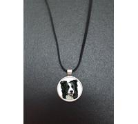 Border Collie Dog Pendant On a 18" Black Cord Necklace With Lobster Clasp Fastener Ideal Birthday Gift N69