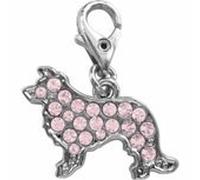 Border Collie dog pink crystal clip on charm