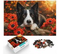 Border Collie Dog Surrounded by Poppies Jigsaw Puzzle, 1000 Piece | For relaxed holiday time, this adult jigsaw puzzle with 1000 pieces fits long December evenings.