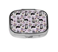 Border Collie Dog Vintage Florals Purple,Meta Pill Box 2 Compartment Medicine Case,Portable Organizer,Rectangle Meta Portable Organizer Pill Box 746 Compartment Medicine Case