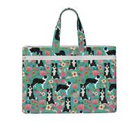 Border Collie Dog Vintage Style Florals,Canvas Document Bag Zipper File Tote Bag Handbag Briefcase for School Office