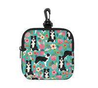 Border Collie Dog Vintage Style Florals, Square Zipper Storage Bag, Neoprene Coin Purse, Small Wallets, Change Pouch, Change Purse